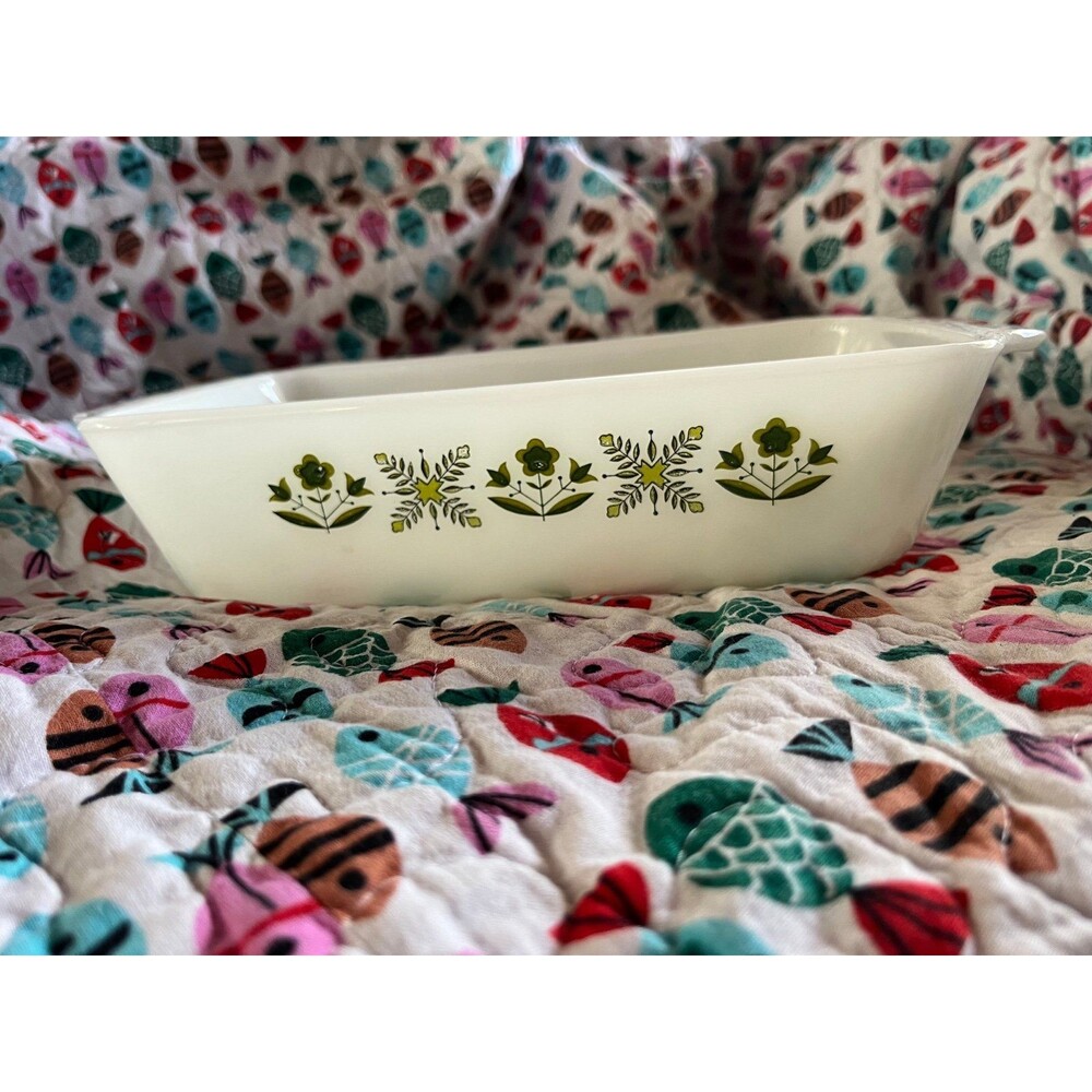 Anchor Hocking Loaf Dish, Green Meadow Pattern
